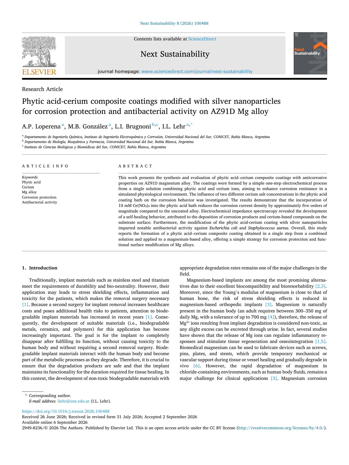 First page of Phytic acid cerium composite coatings modified with silver nan 2026 Next Sus