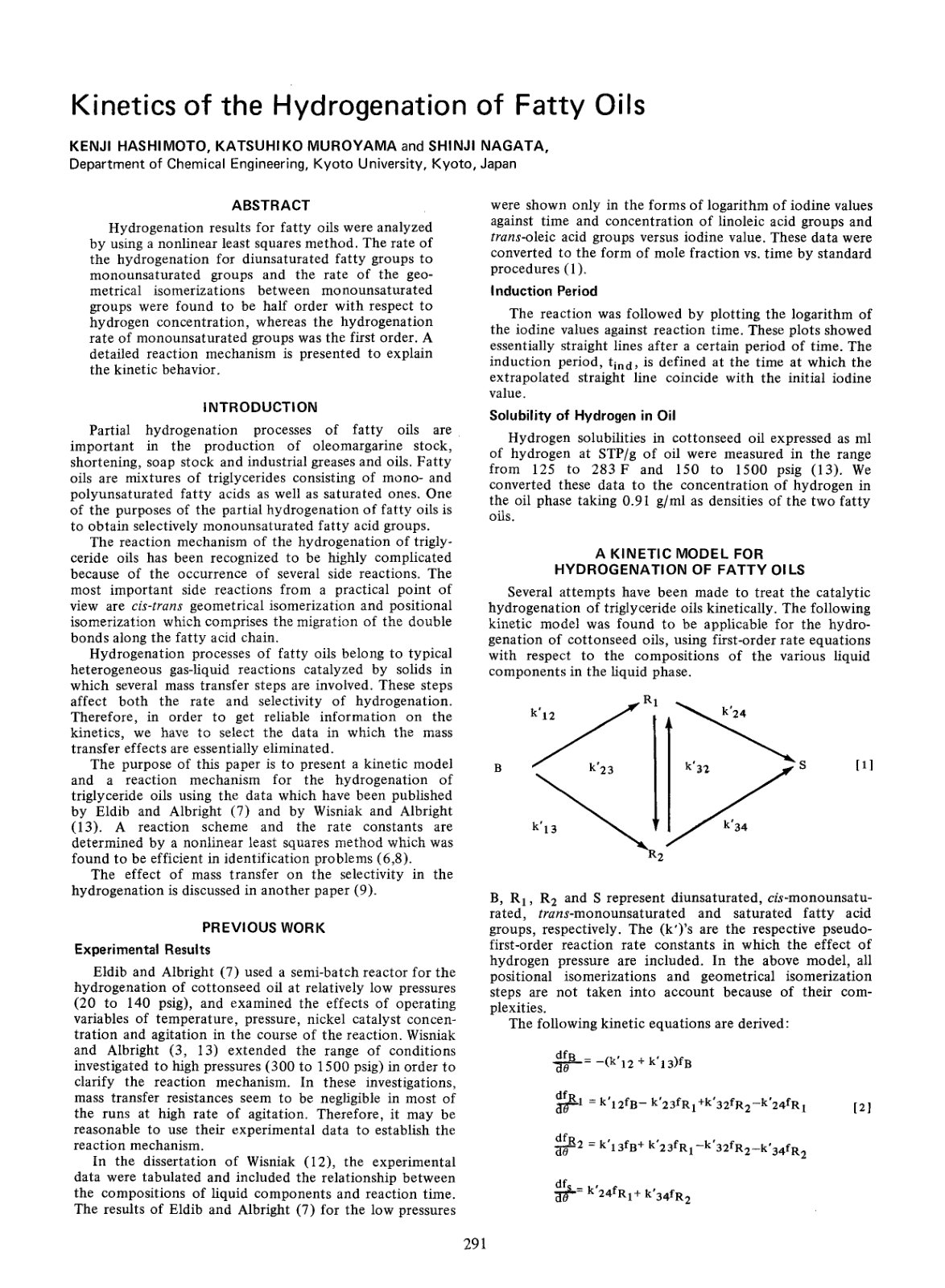 First page of Kinetics of the hydrogenation of fatty o