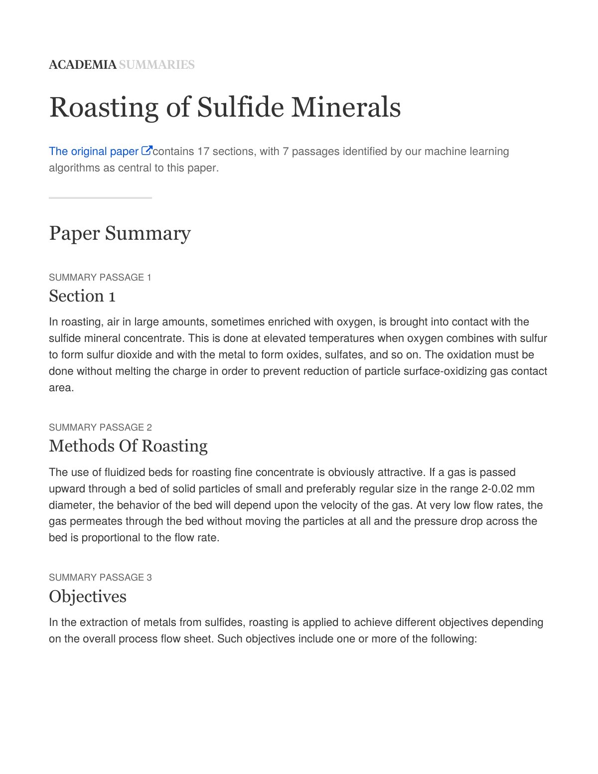First page of Roasting of Sulfide Minerals