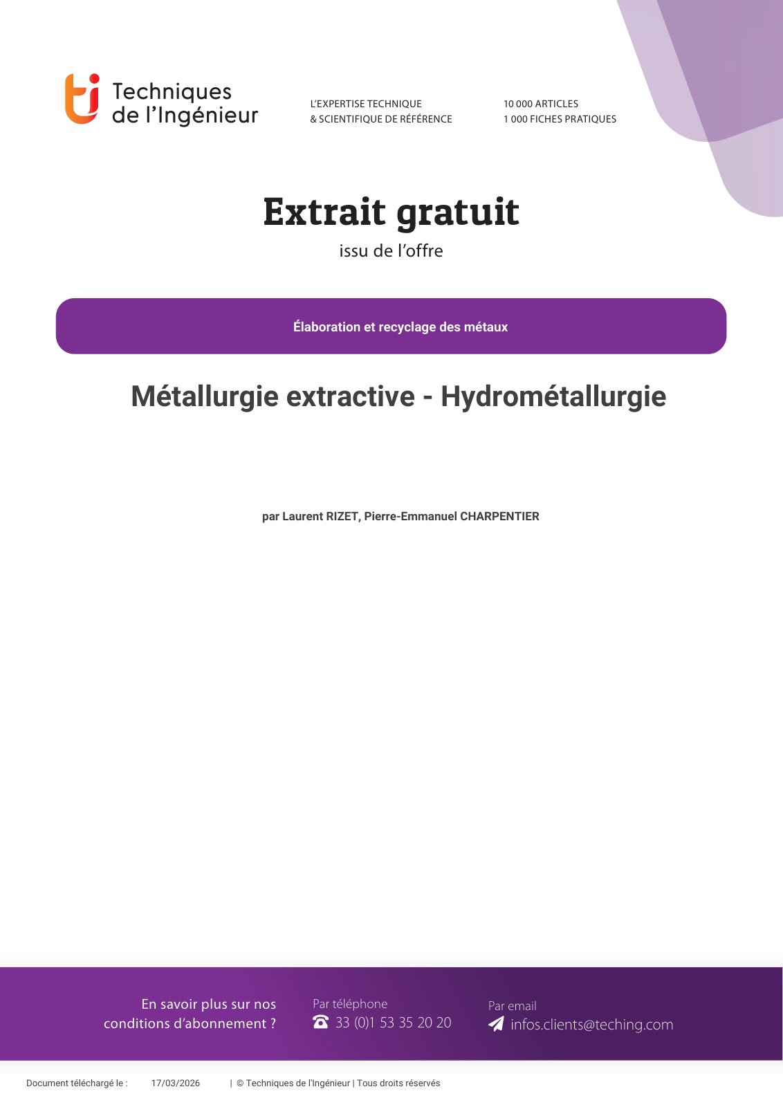 First page of extract m2235 TechniquesDeLIngenieur