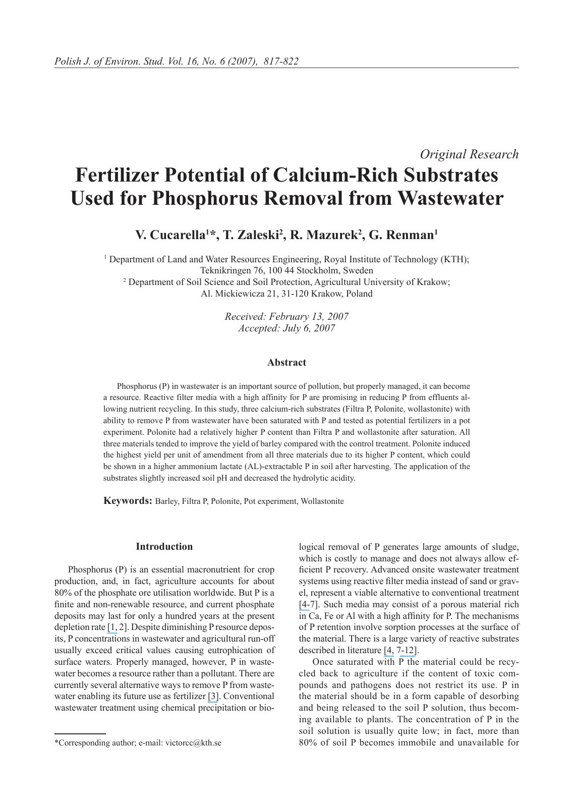 First page of Fertilizer potential of calcium rich sub