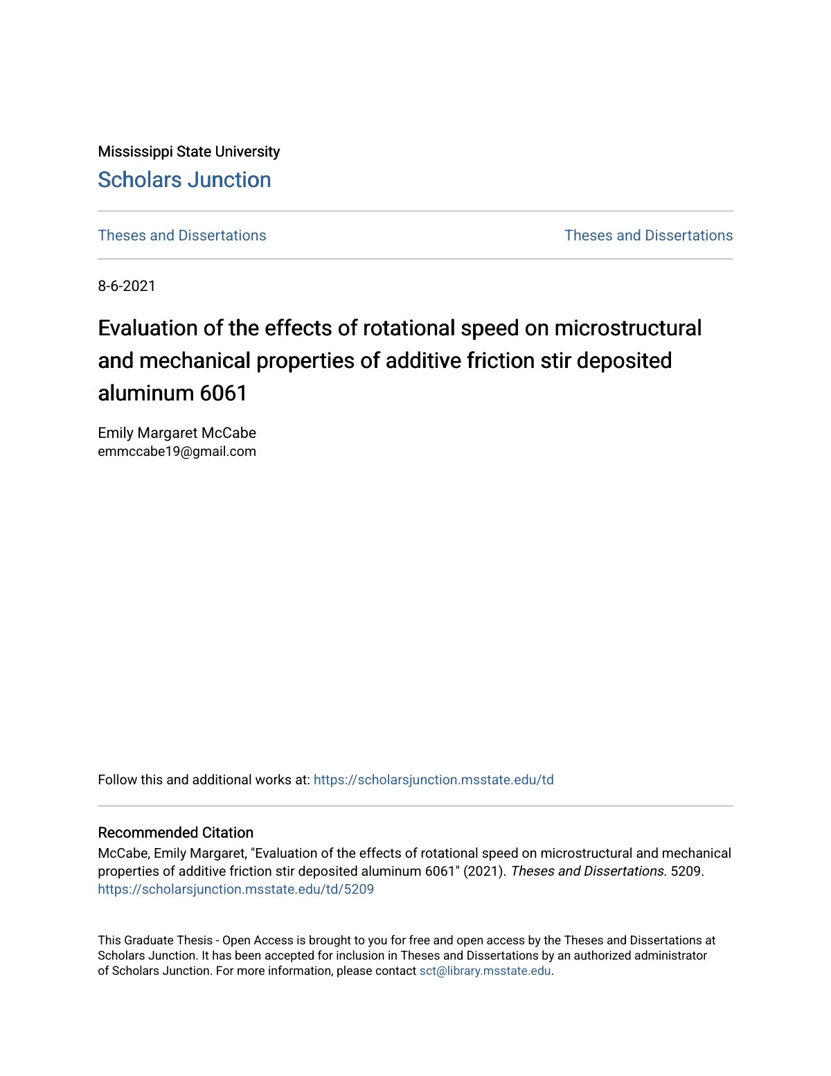 First page of Evaluation of the effects of rotational speed on microstructural and mechanical properties of additive friction stir deposited aluminum 6061
