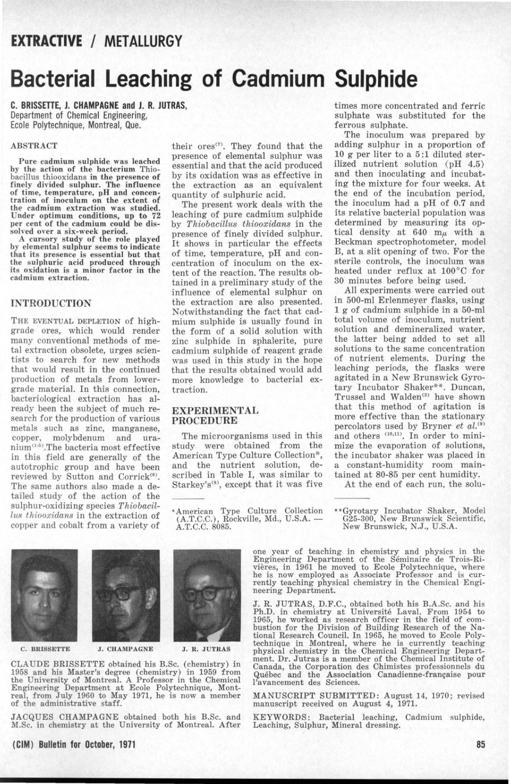 First page of Bacterial Leaching of Cadmium Sulphide