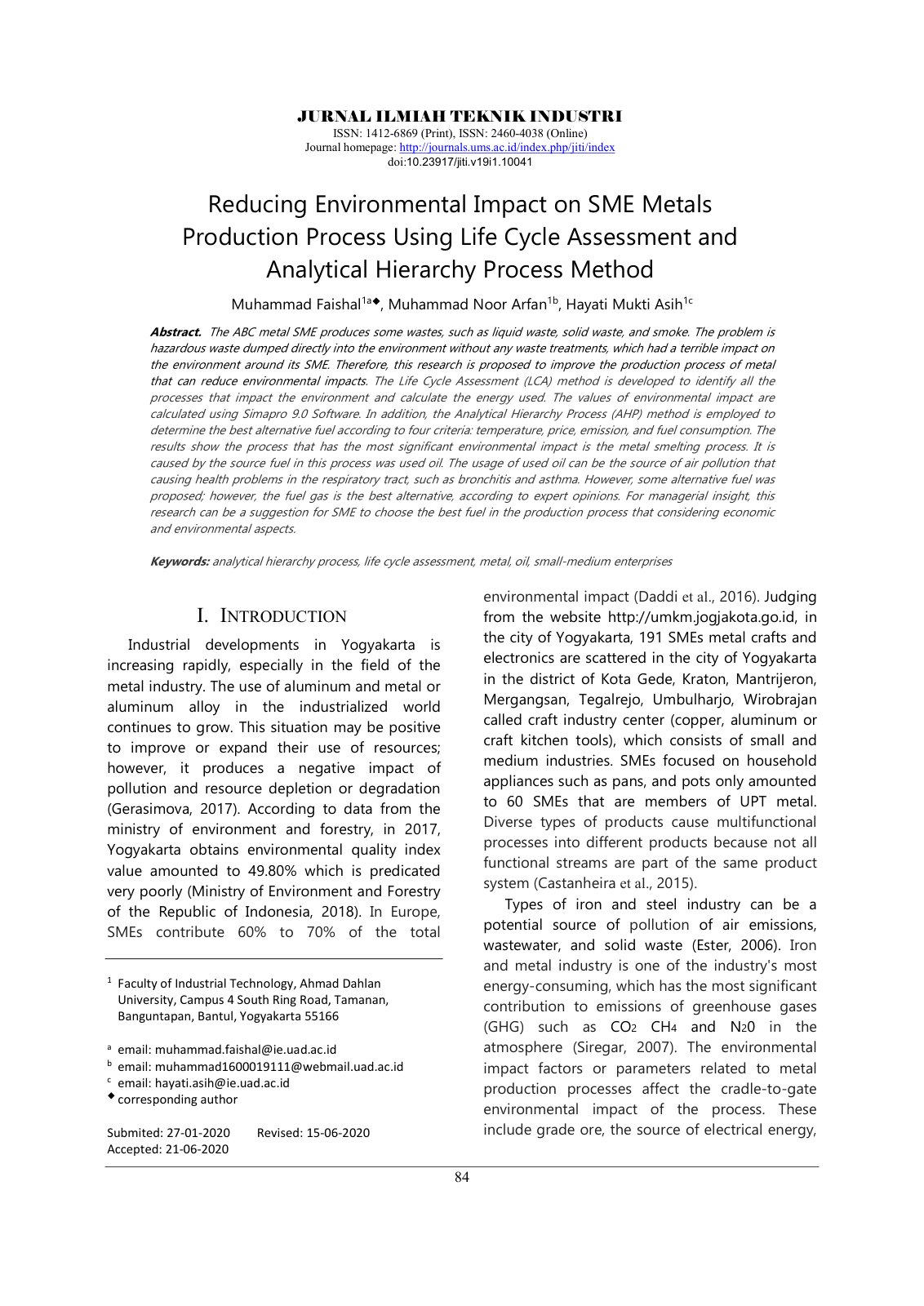 First page of Reducing Environmental Impact on SME Met