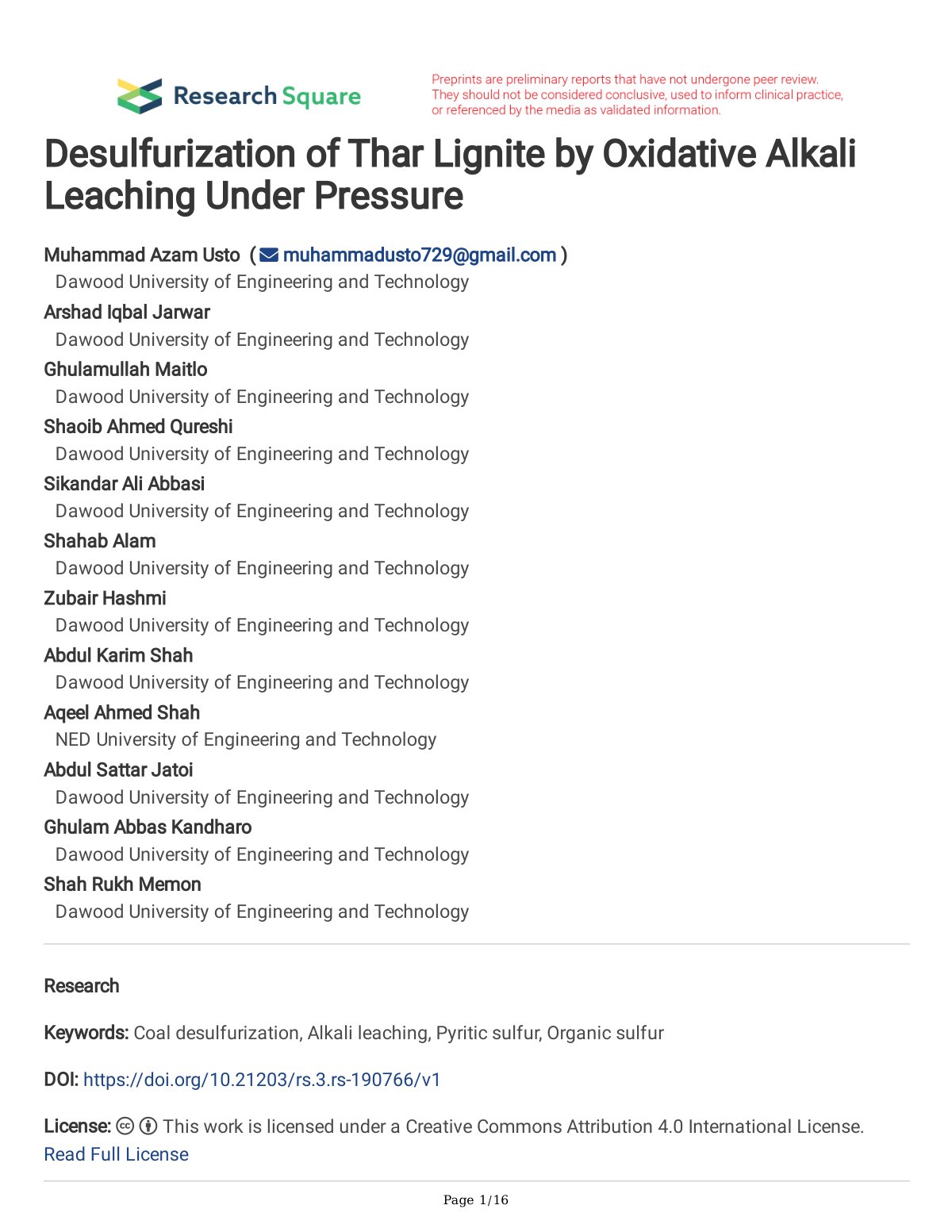 First page of Desulfurization of Thar Lignite by Oxida