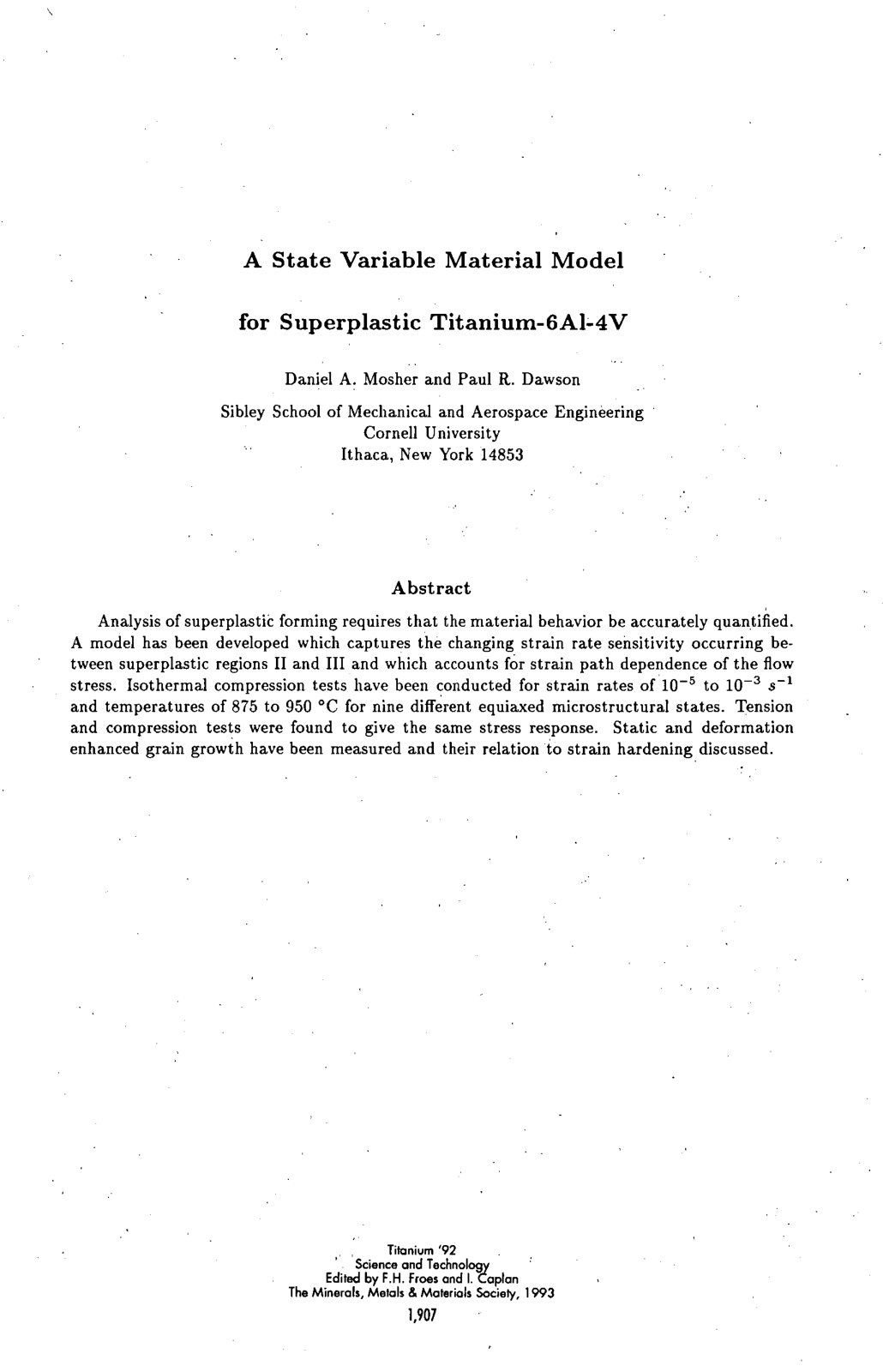First page of A State Variable Material Model for Superplastic Titanium-6Al-4V