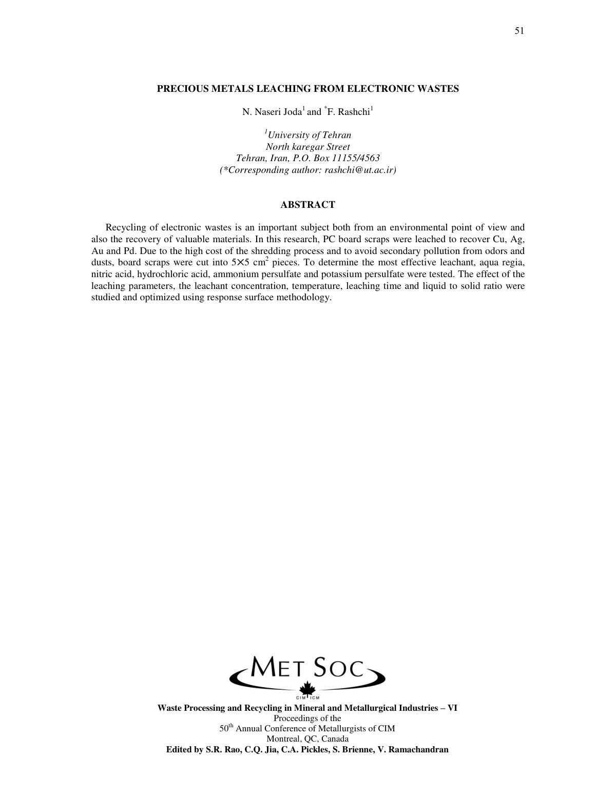 First page of PRECIOUS METALS LEACHING FROM ELECTRONIC WASTES