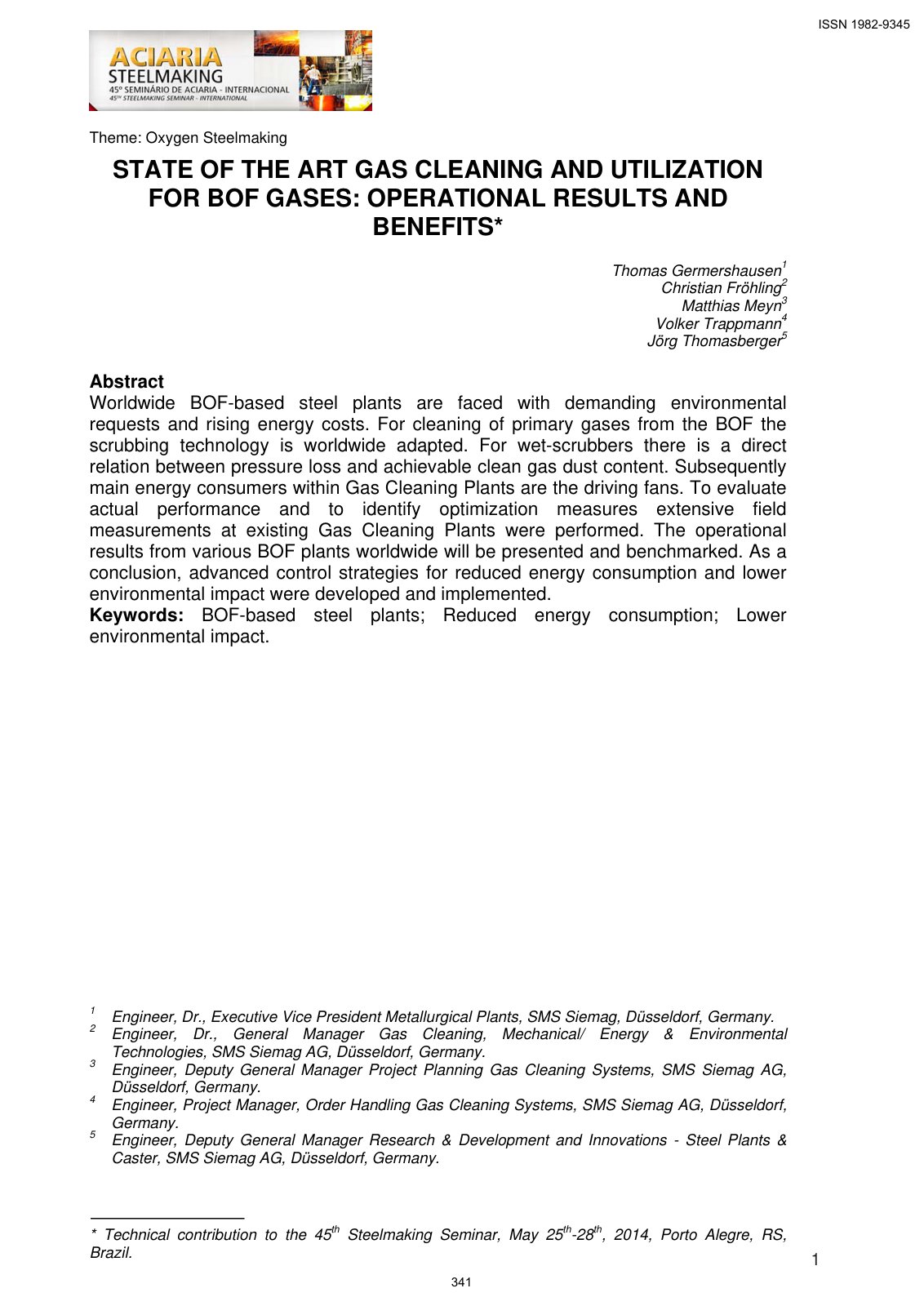 First page of State of the Art Gas Cleaning and Utilization for BOF Gases: Operational Results and Benefits