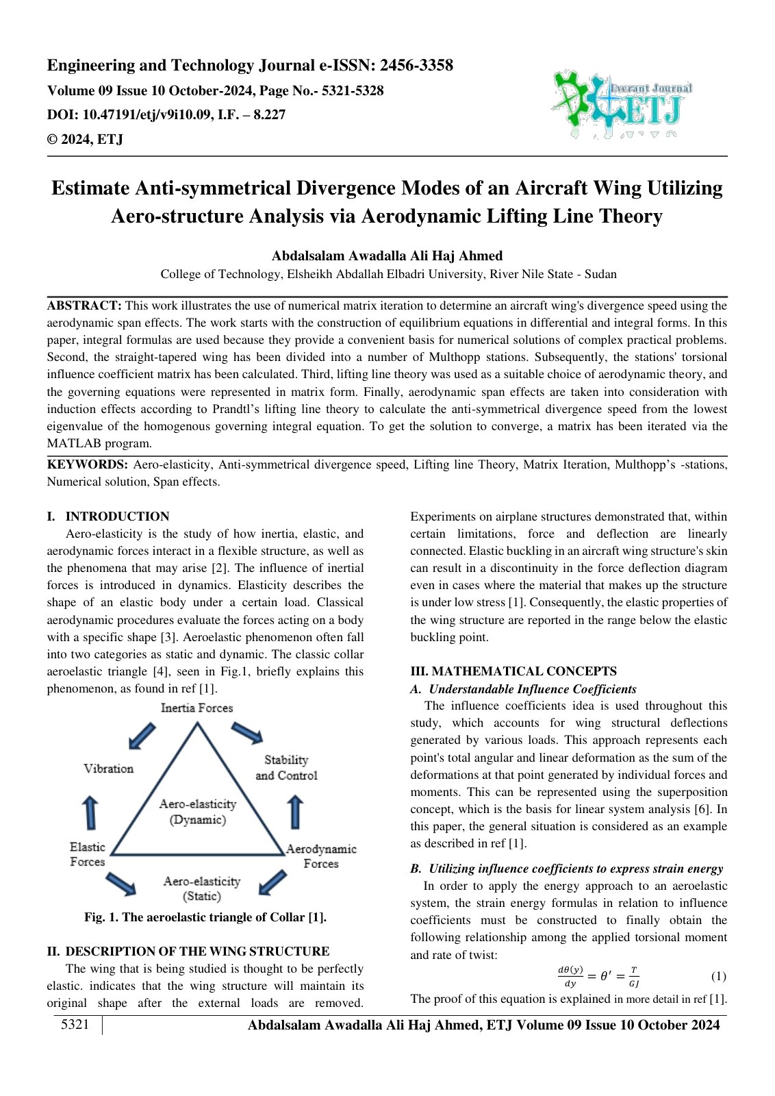 First page of Estimate Anti symmetrical Divergence Modes of an Aircraft Wing Utilizing 