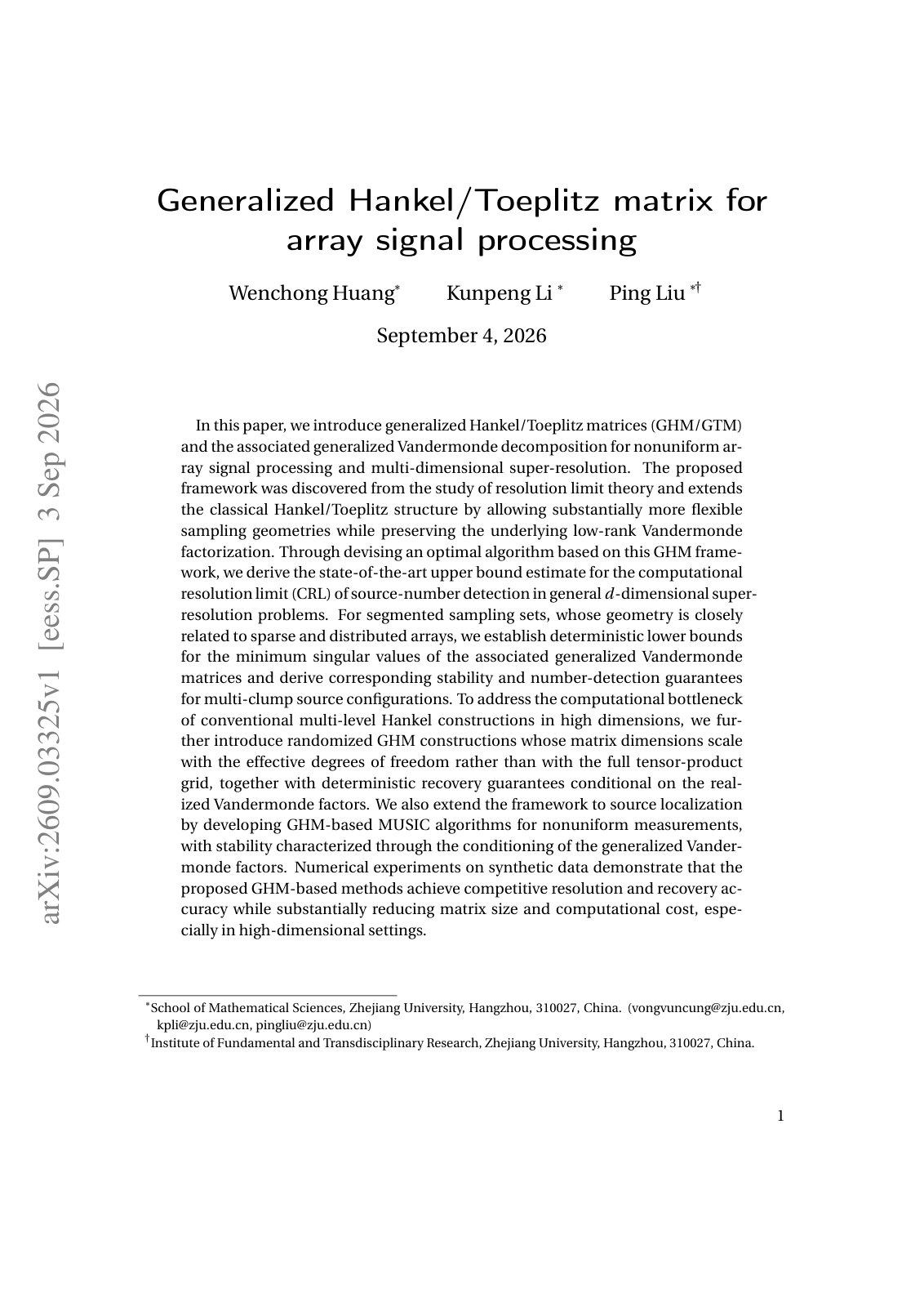 First page of 2026 Huang Generalized Hankel Toeplitz Array Signal Processing