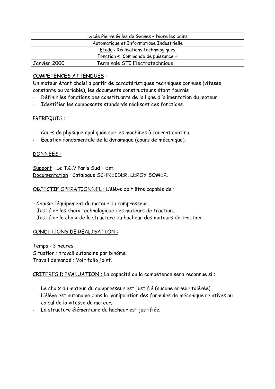 First page of Etude : Réalisations technologiques - Commande de puissance