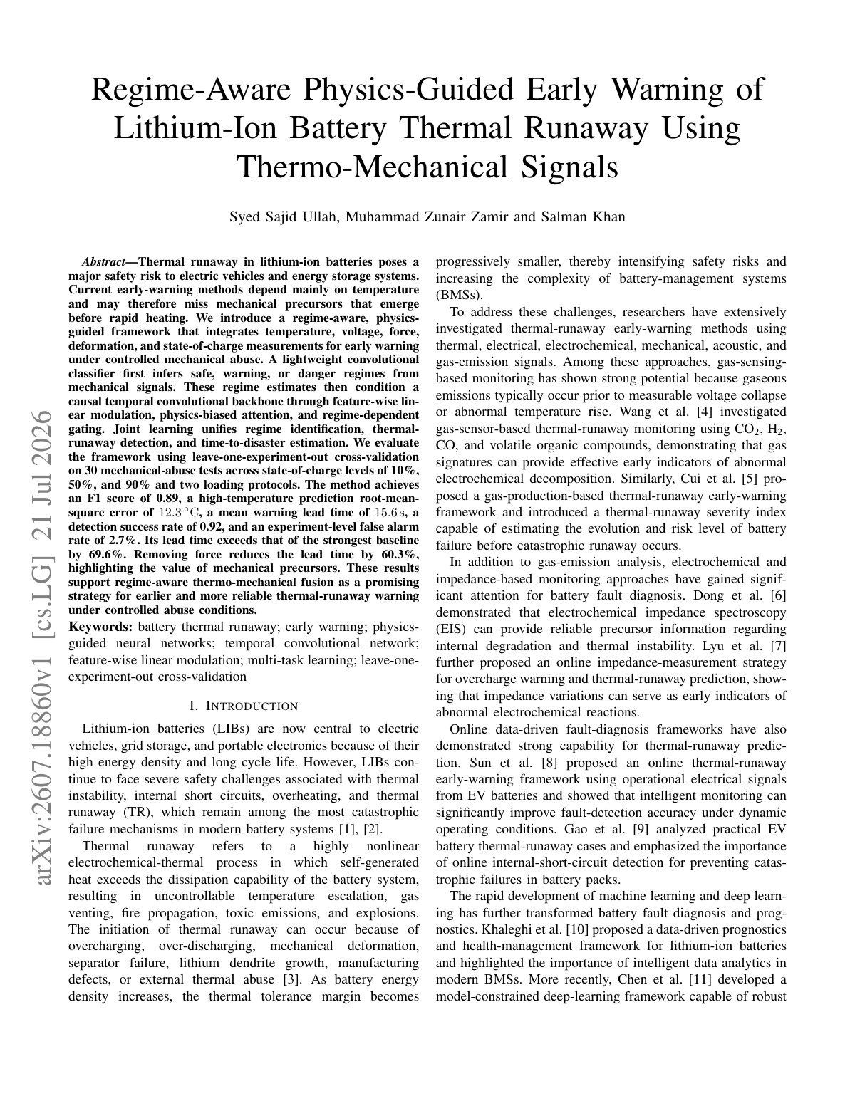First page of 2026   Ullah   Physics Guided Thermal Runaway Warning