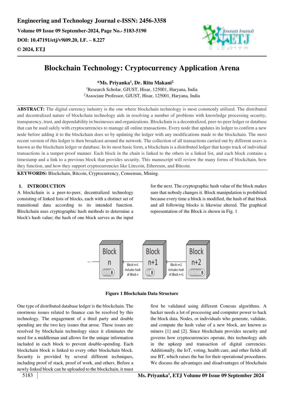 First page of Blockchain Technology Cryptocurrency Application Arena