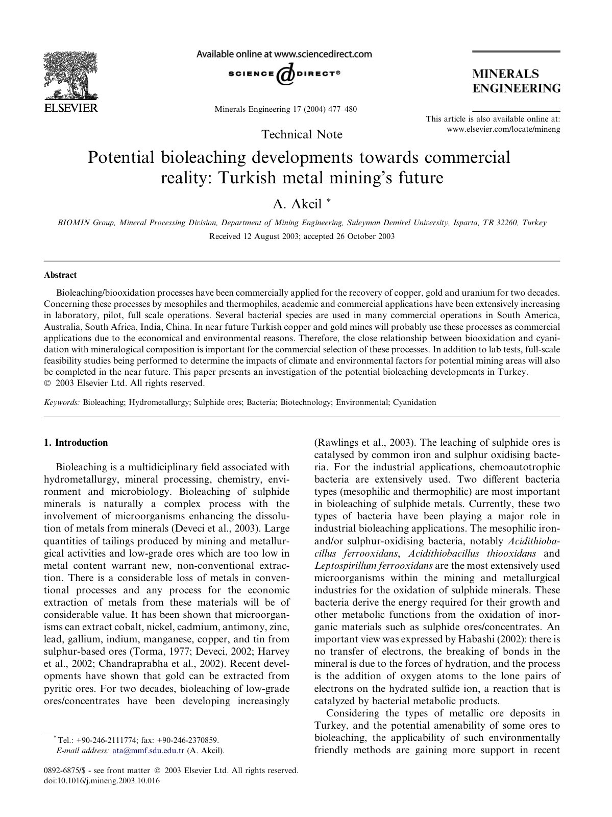 First page of Potential bioleaching developments towar