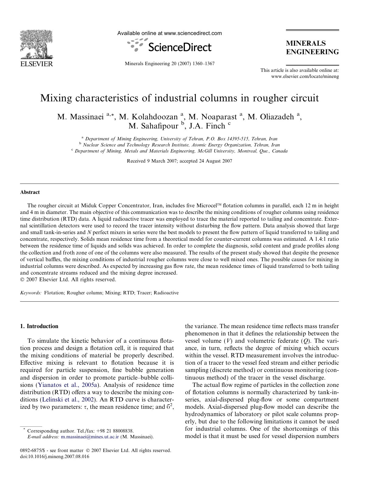 First page of Mixing characteristics of industrial col