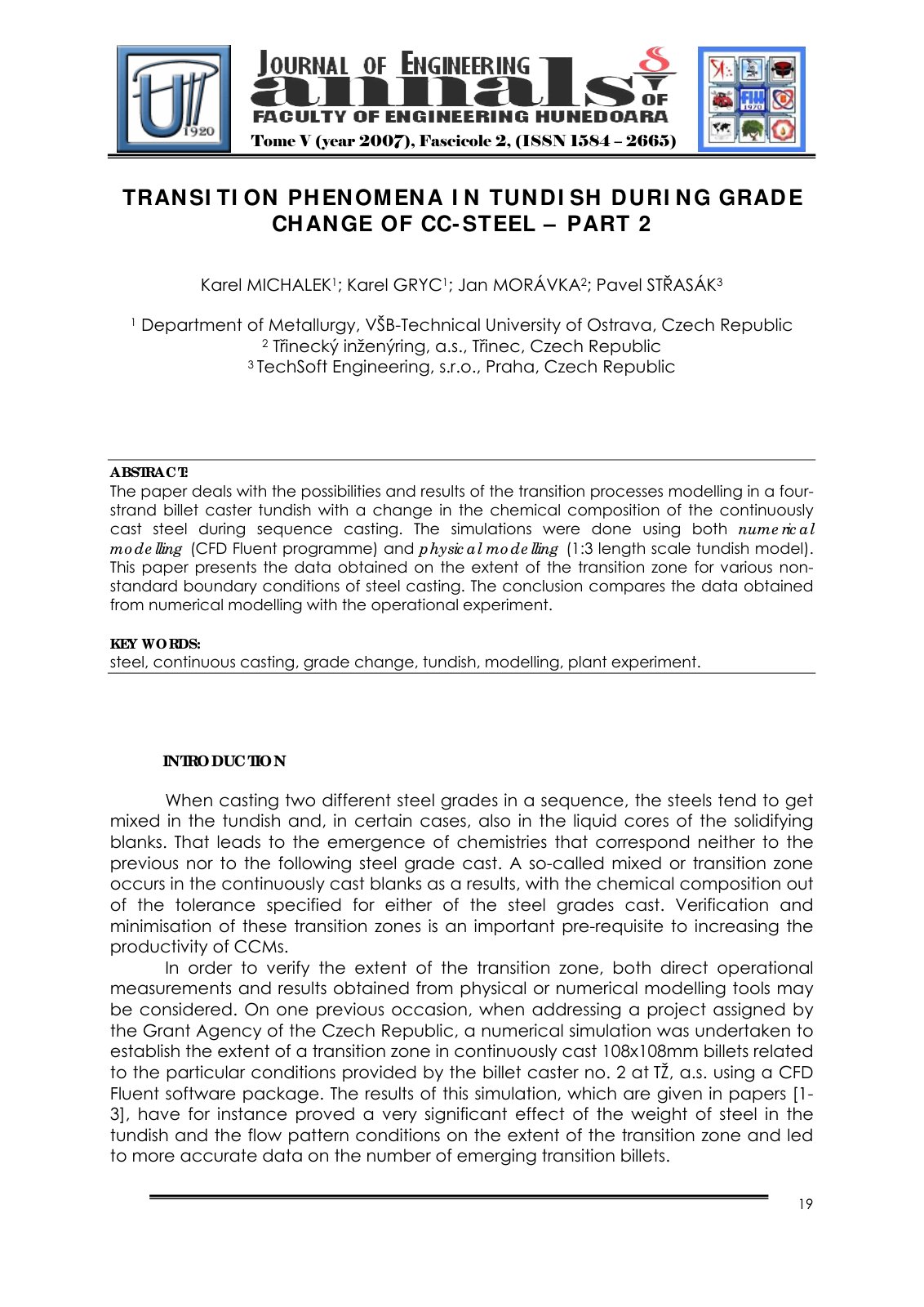 First page of Transition Phenomena in Tundish During G