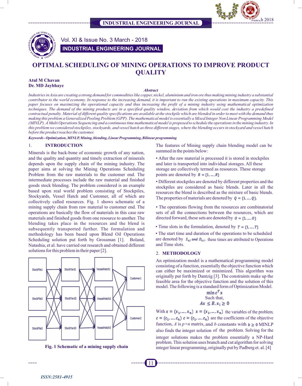 First page of Optimal Scheduling of Mining Operations