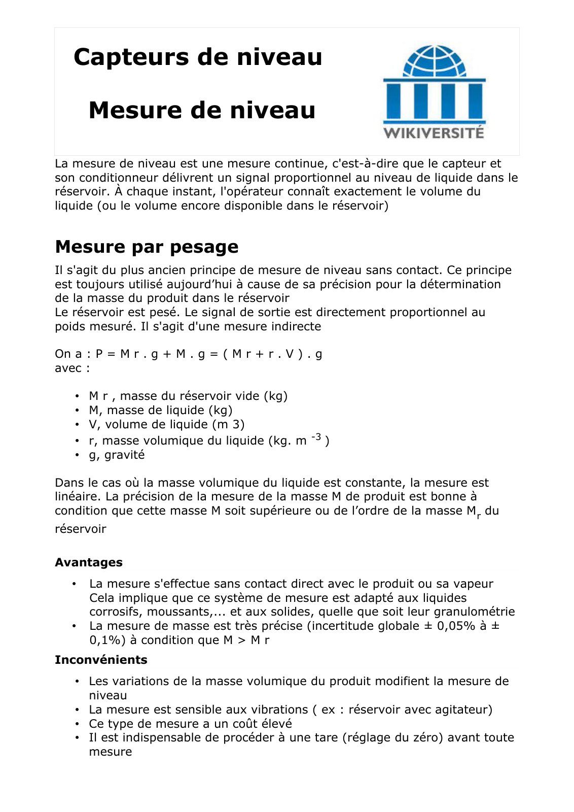 First page of capteurs niveau