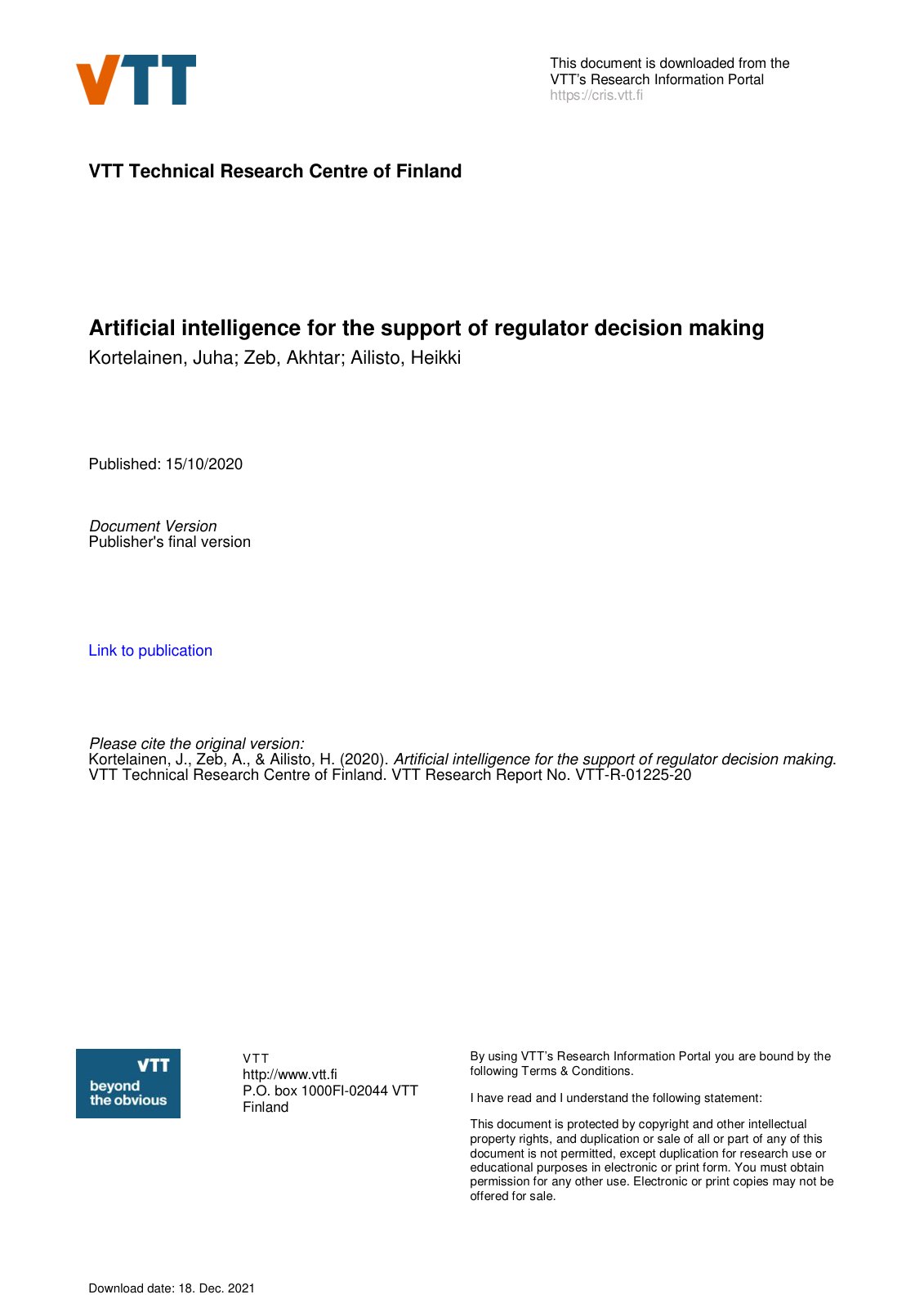 First page of Artificial intelligence for the support