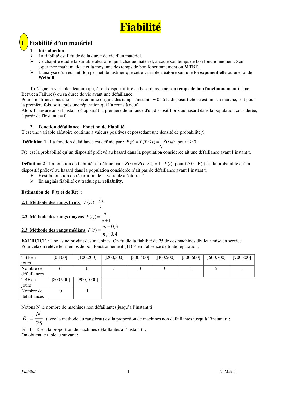 First page of Exercice Corriger Technique de Maintenance