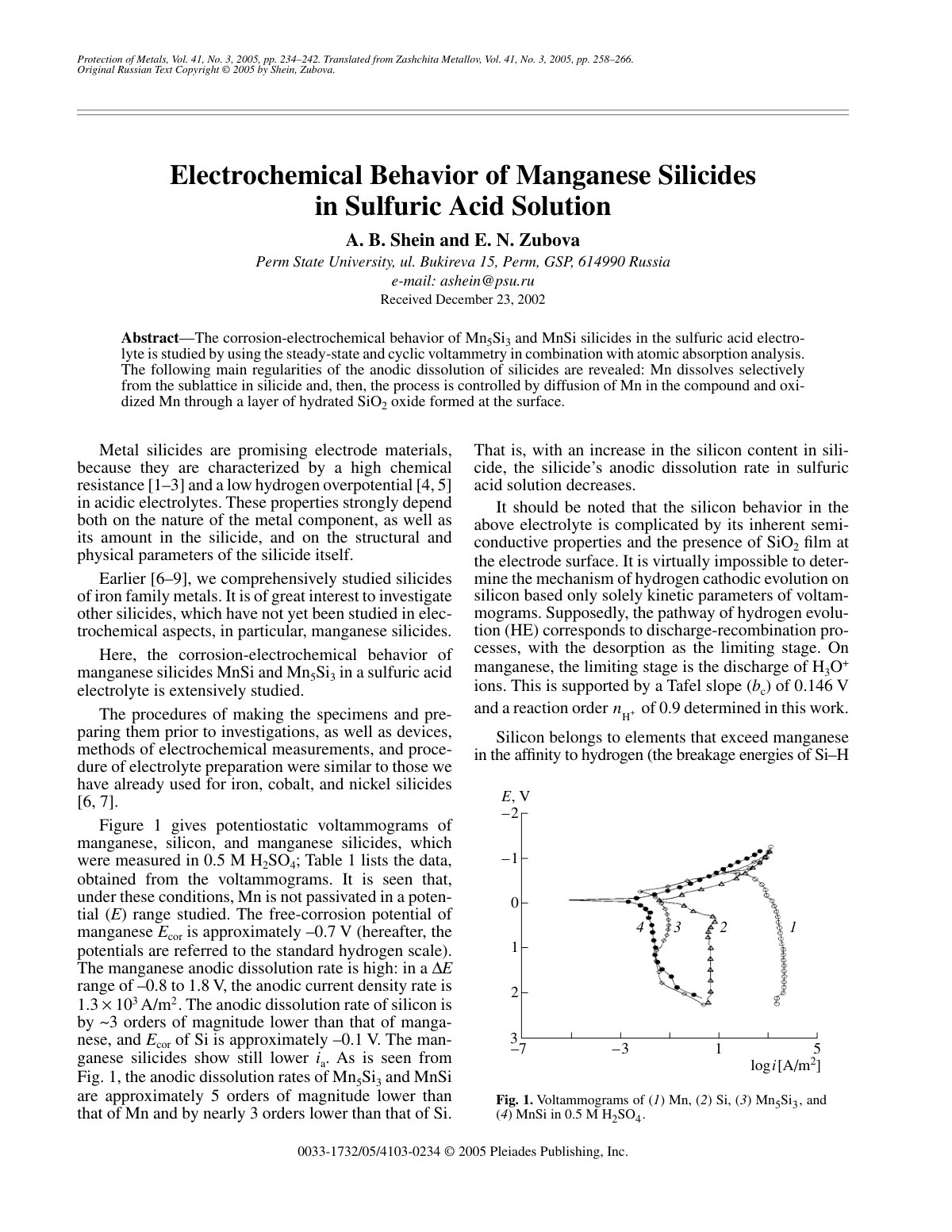 First page of Corrosion-electrochemical behavior of manganese silicides in sulfuric acid electrolytes