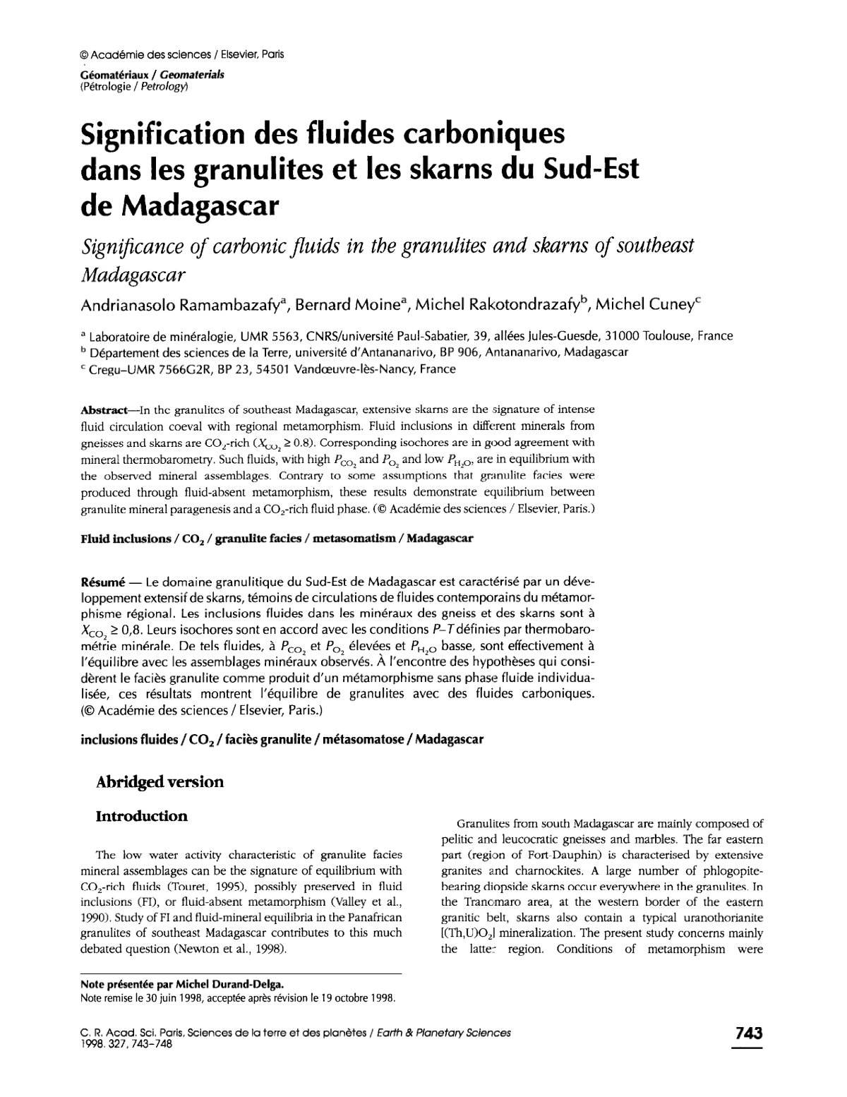 First page of Signification des fluides carboniques da