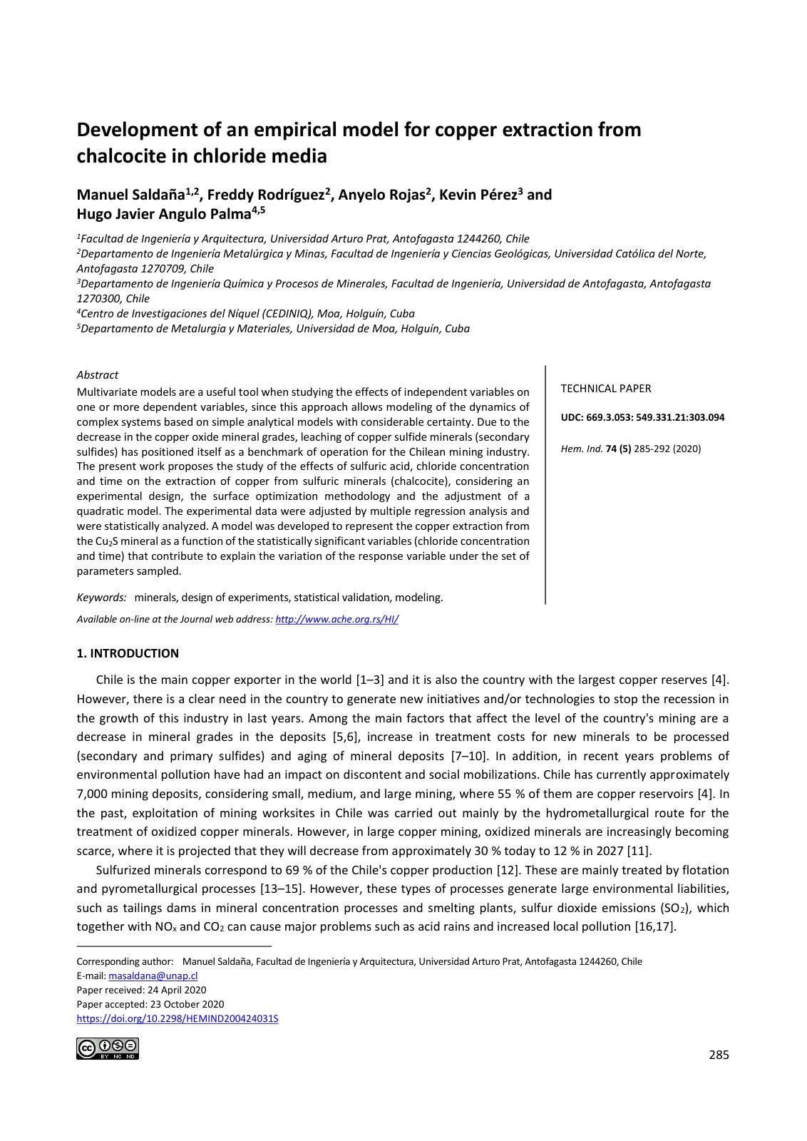 First page of Development of an empirical model for co