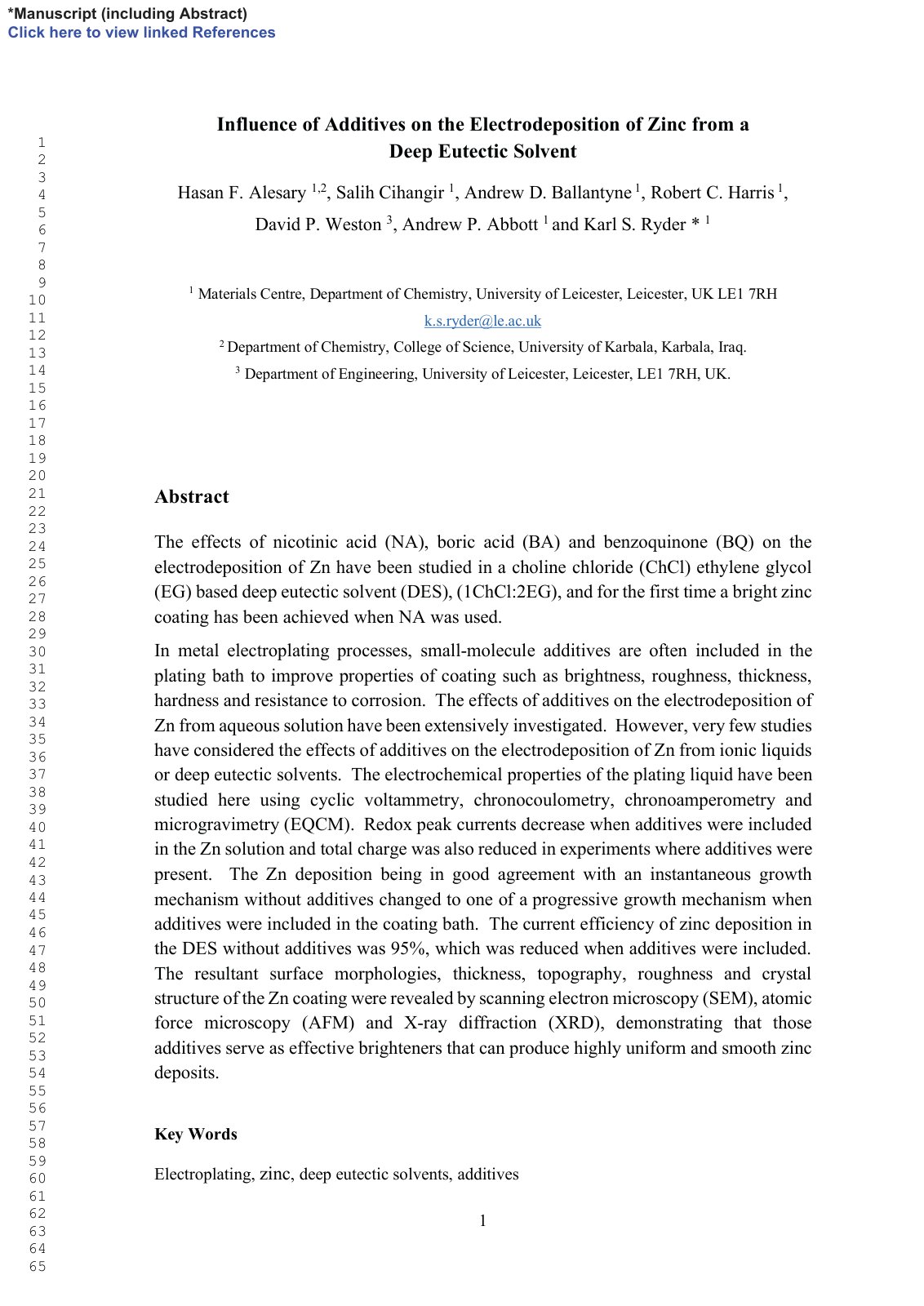 First page of Influence of additives on the electrodep
