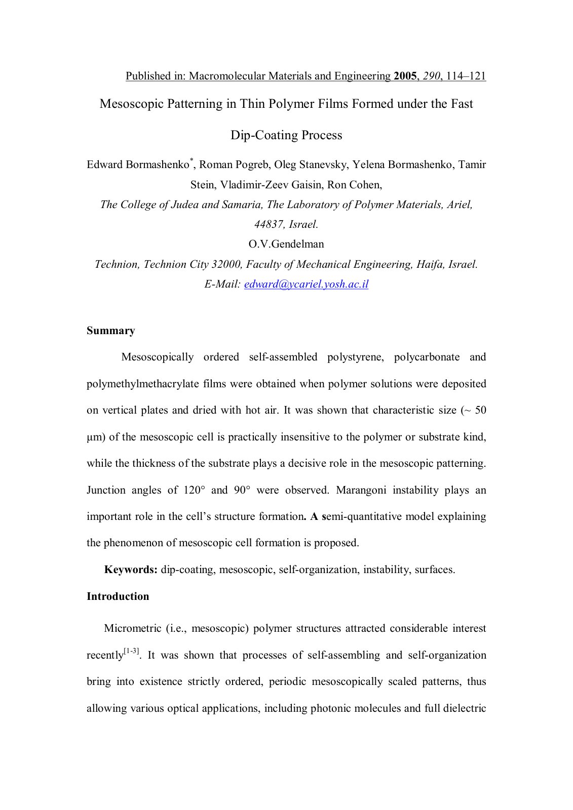 First page of Mesoscopic Patterning in Thin Polymer Fi