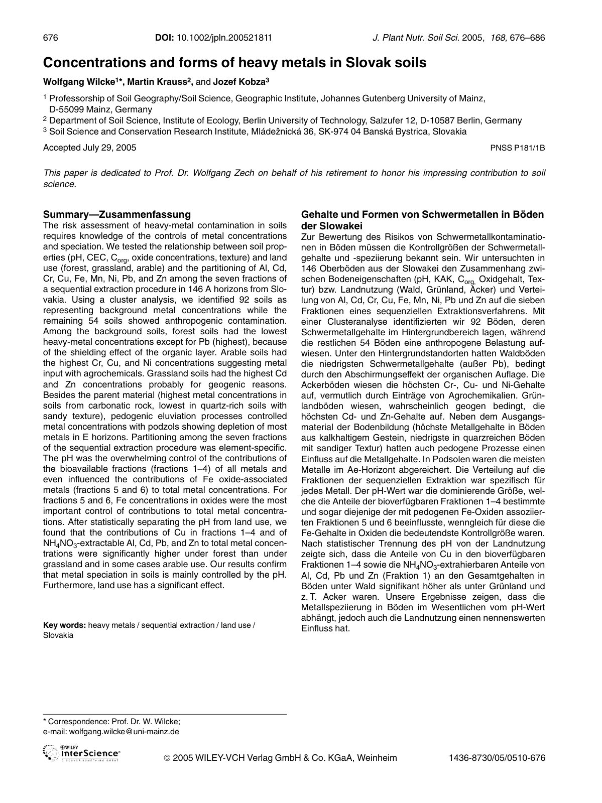 First page of Concentrations and forms of heavy metals in Slovak soils
