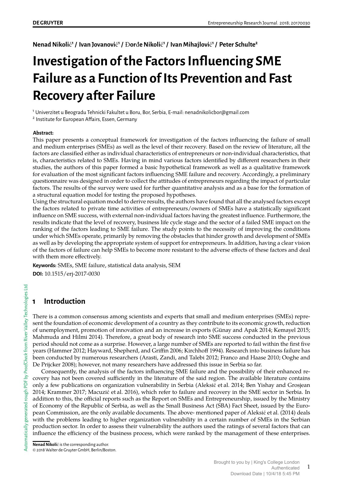 First page of Investigation of the Factors Influencing