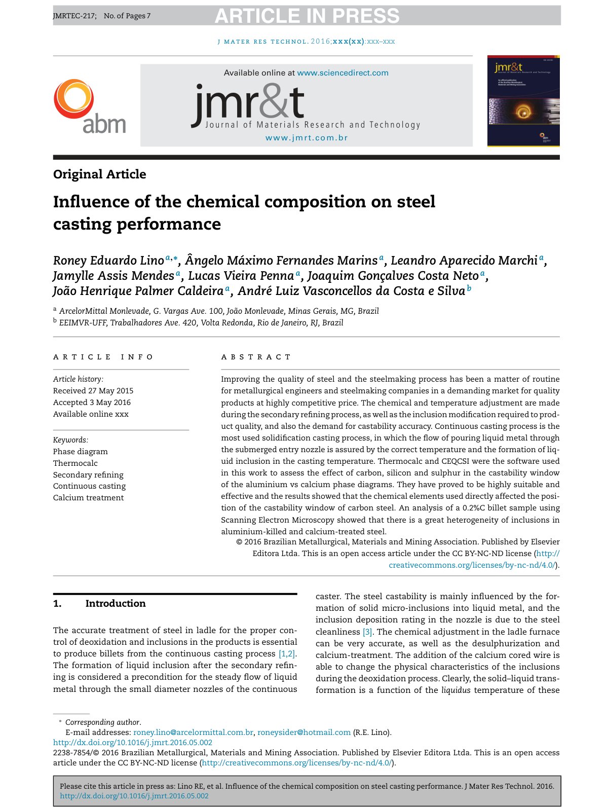 First page of Influence of the chemical composition on
