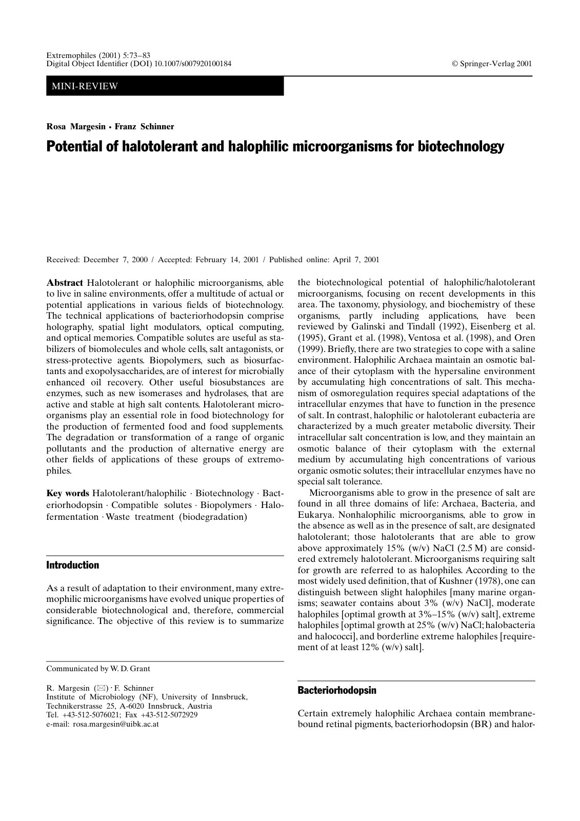 First page of Potential of halotolerant and halophilic microorganisms for biotechnology