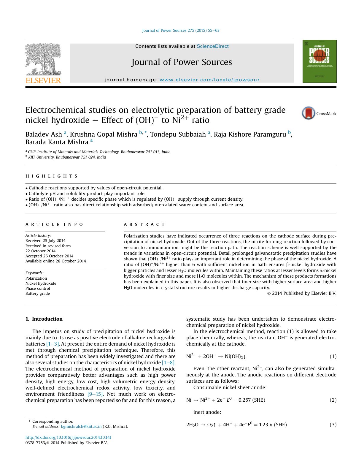First page of Electrochemical studies on electrolytic