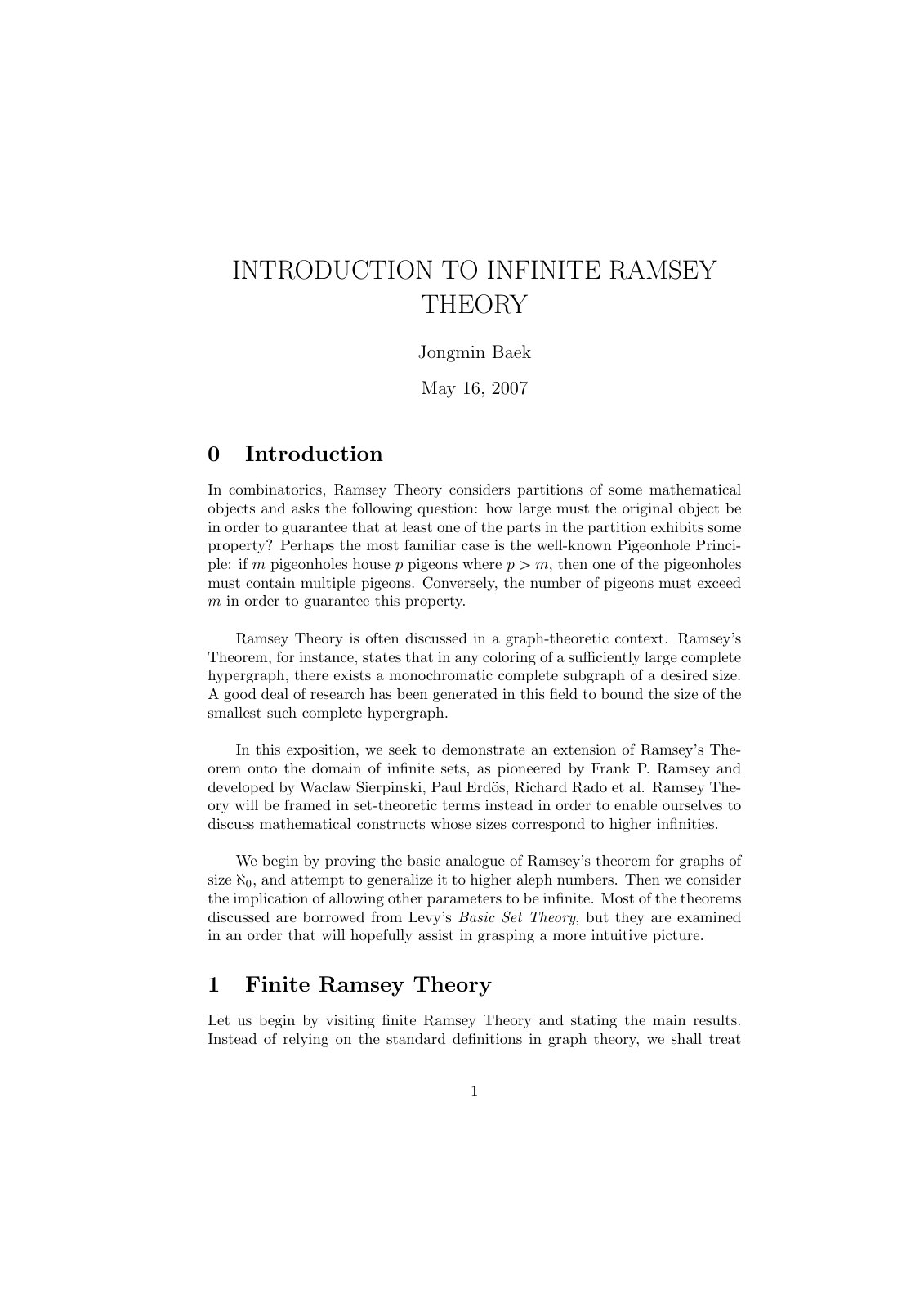 First page of INTRODUCTION TO INFINITE RAMSEY THEORY
