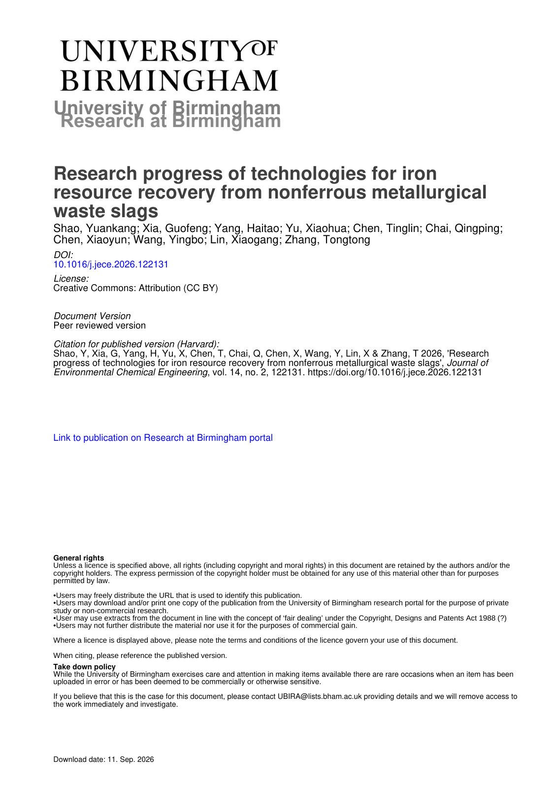 First page of 2026   Shao   Iron Recovery from Nonferrous Slags