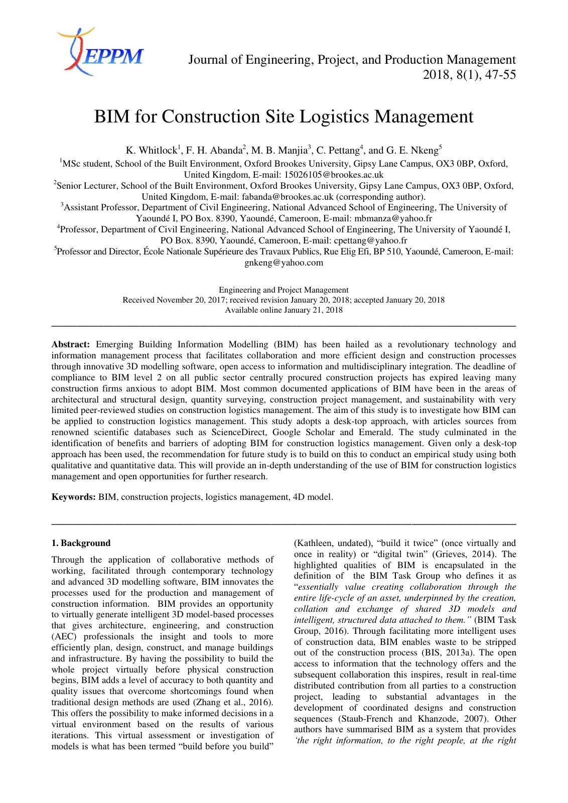 First page of BIM for Construction Site Logistics Mana