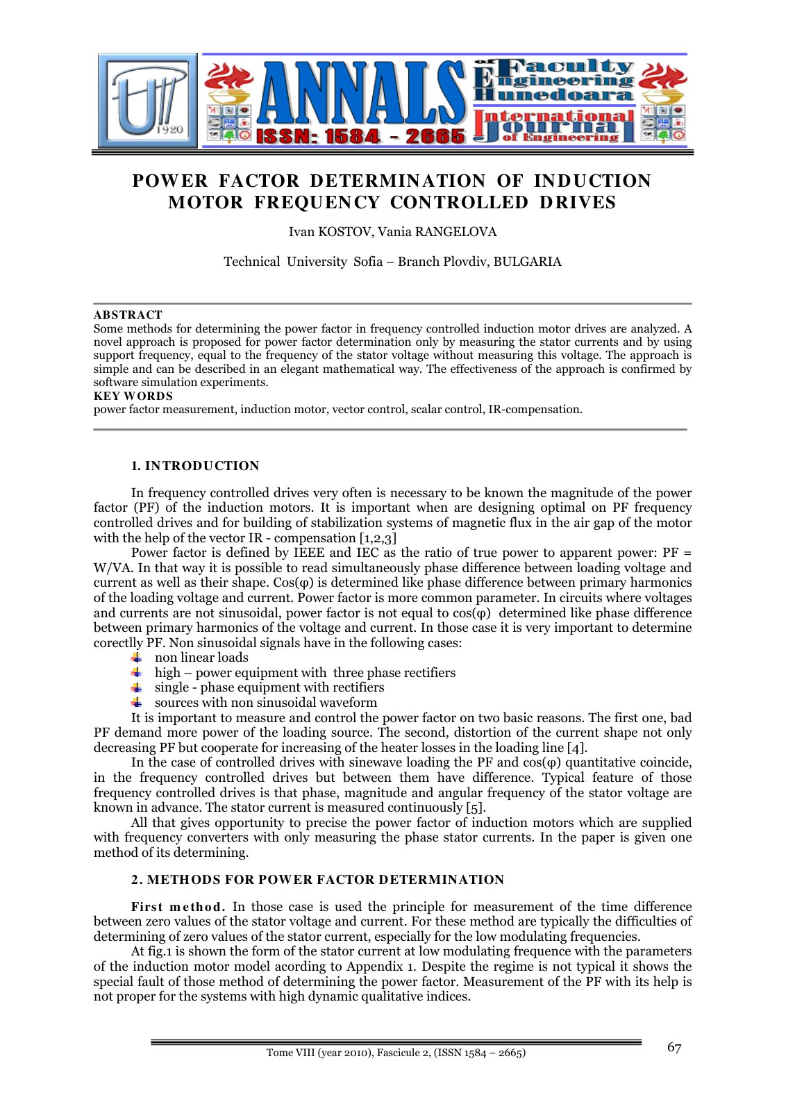 First page of POWER FACTOR DETERMINATION OF INDUCTION MOTOR FREQUENCY CONTROLLED DRIVES