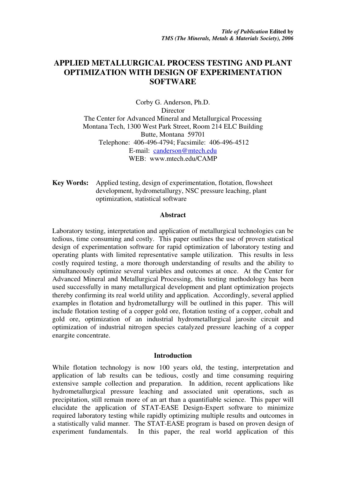 First page of APPLIED METALLURGICAL PROCESS TESTING AN