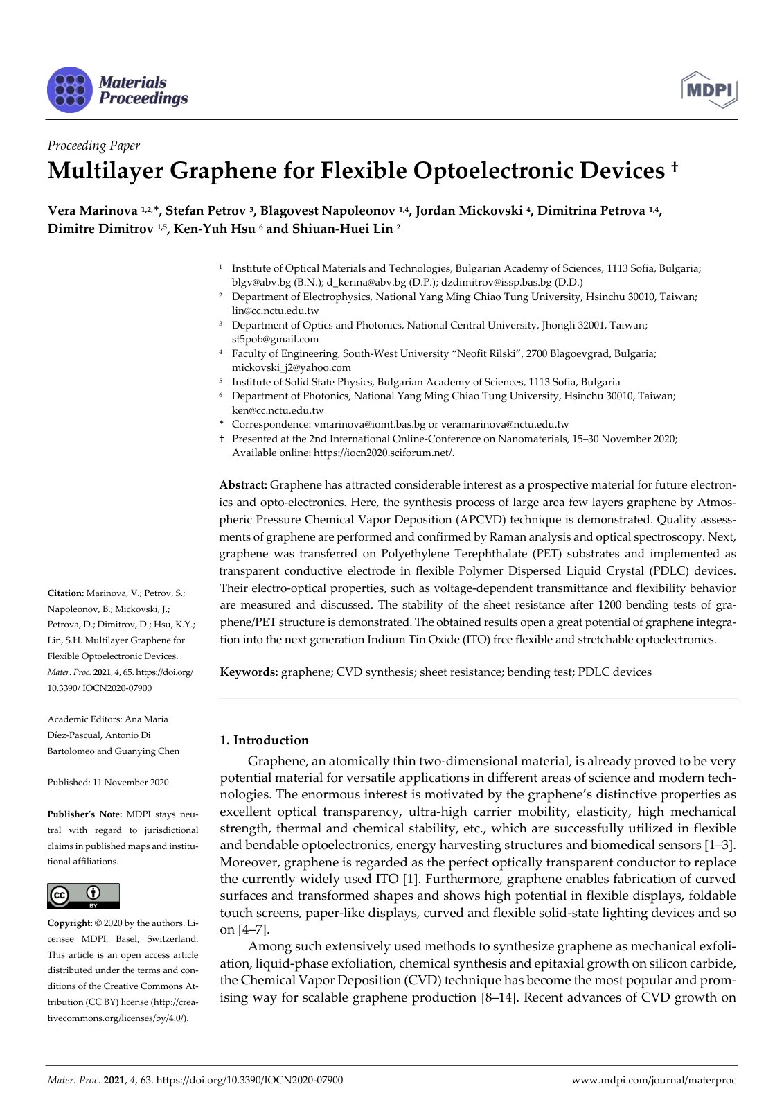First page of Multilayer Graphene for Flexible Optoelectronic Devices †