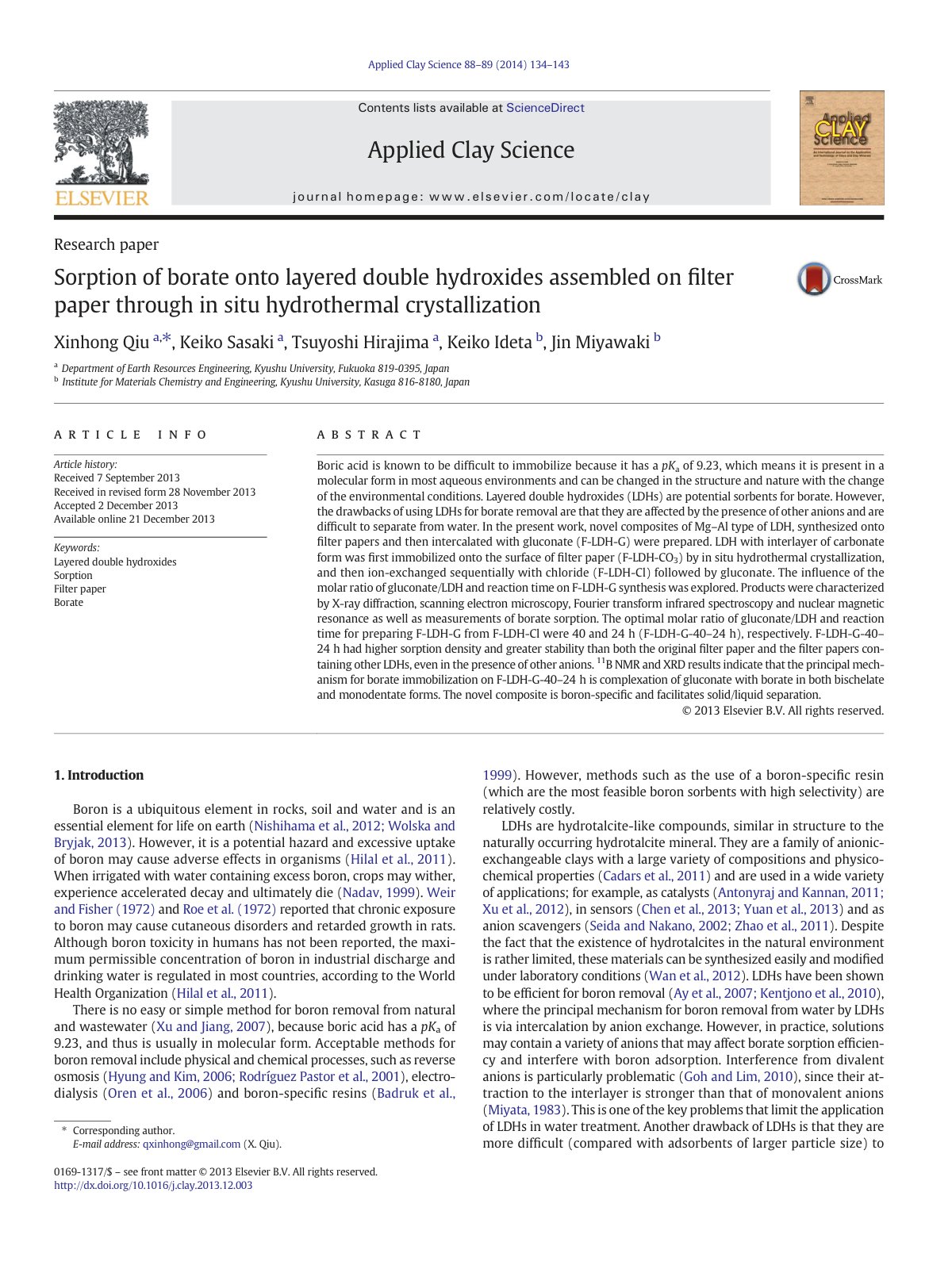 First page of Sorption of borate onto layered double h