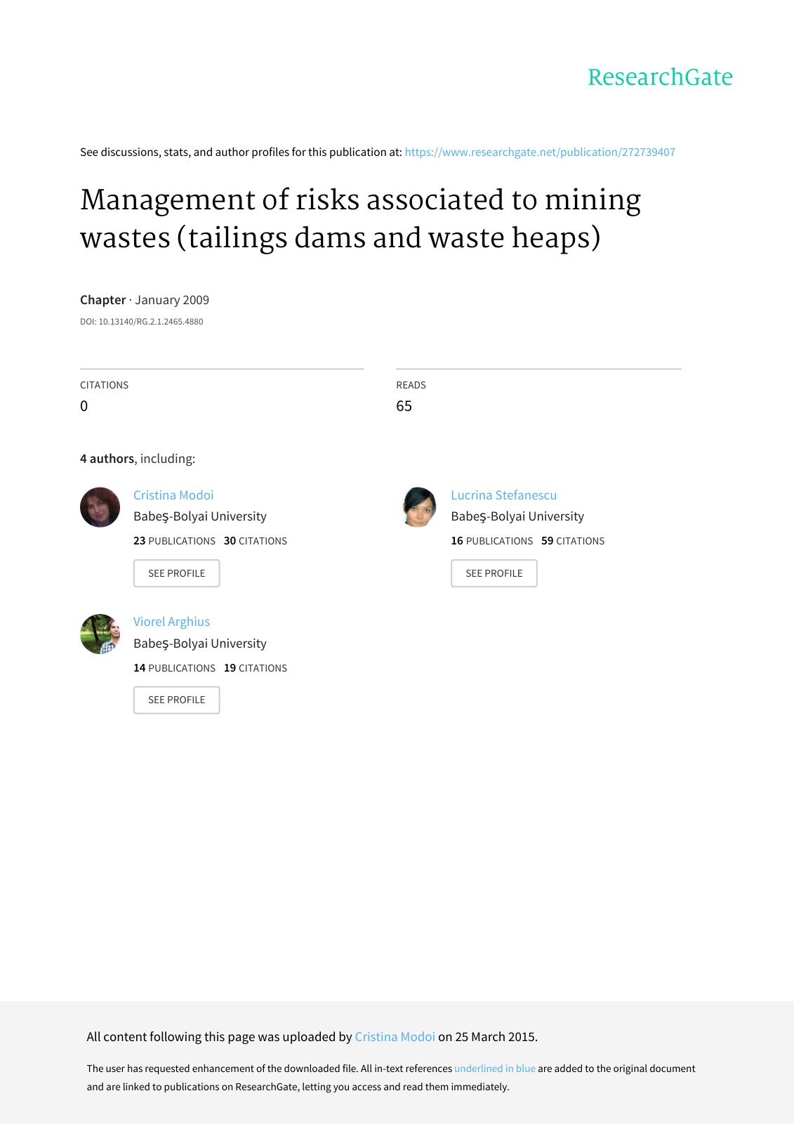 First page of Management of risks associated to mining