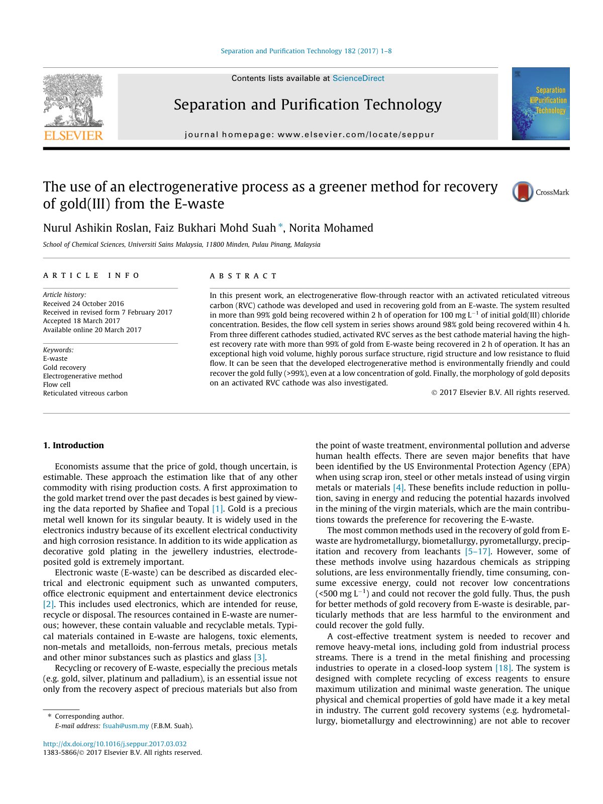 First page of The use of an electrogenerative process