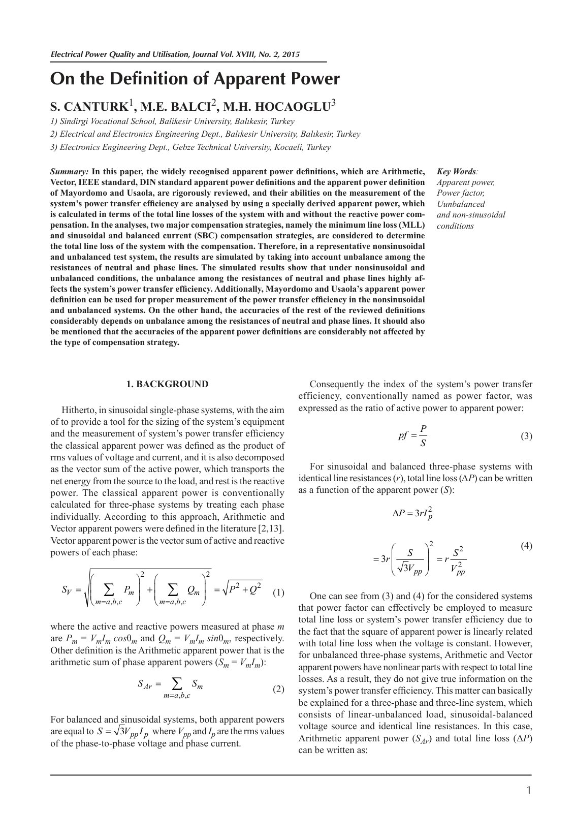 First page of On the Definition of Apparent Power