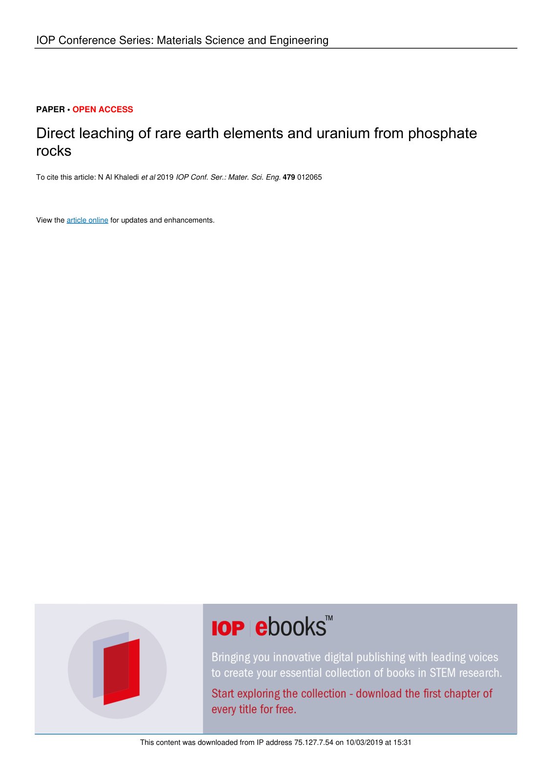 First page of Direct leaching of rare earth elements a
