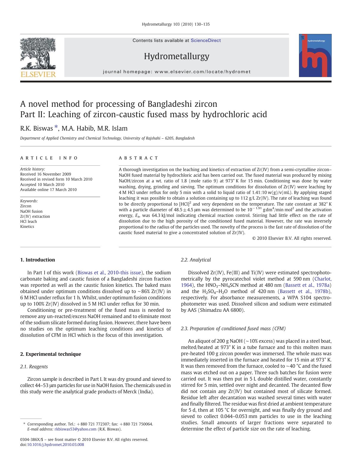 First page of A novel method for processing of Banglad
