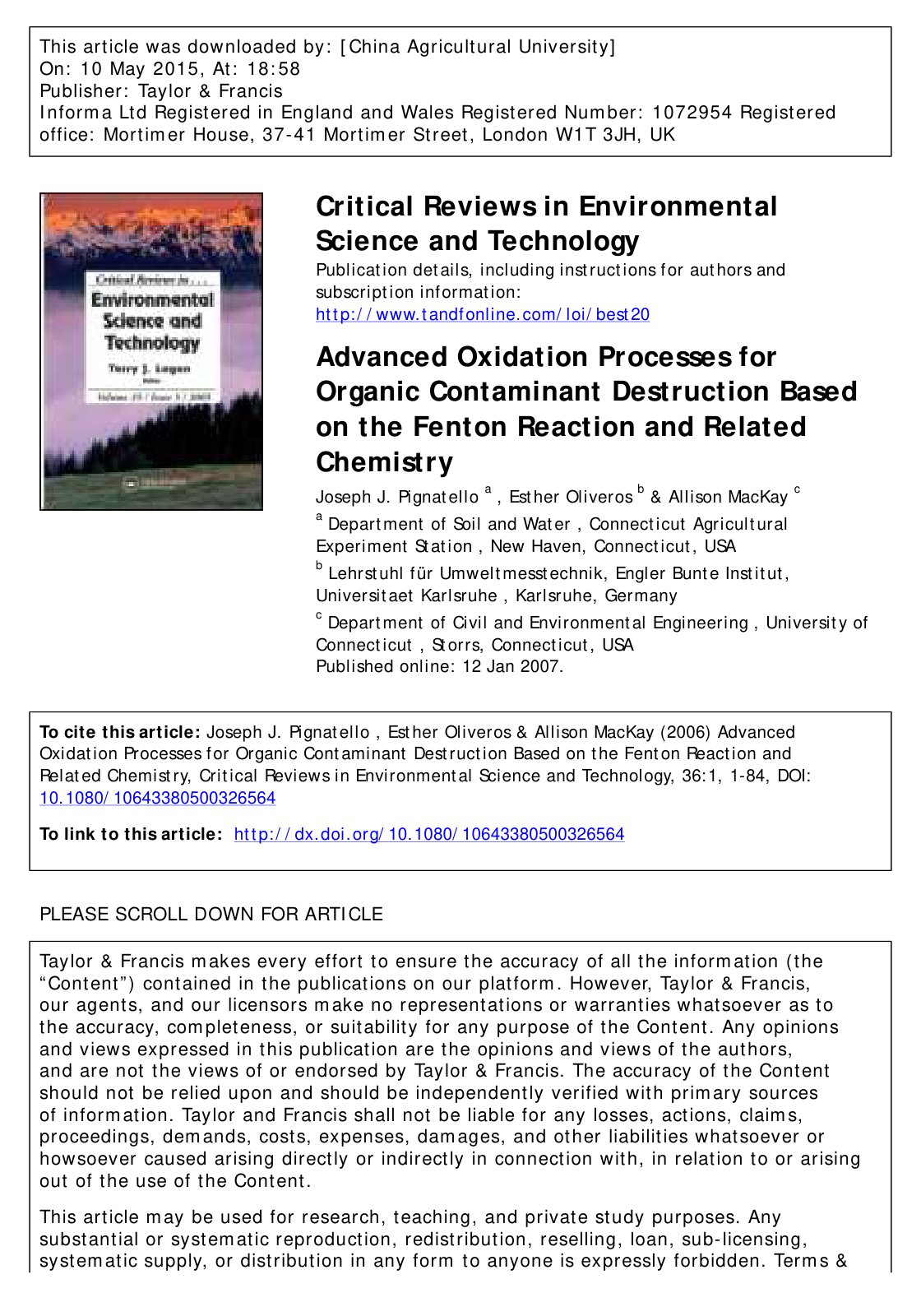 First page of Advanced Oxidation Process