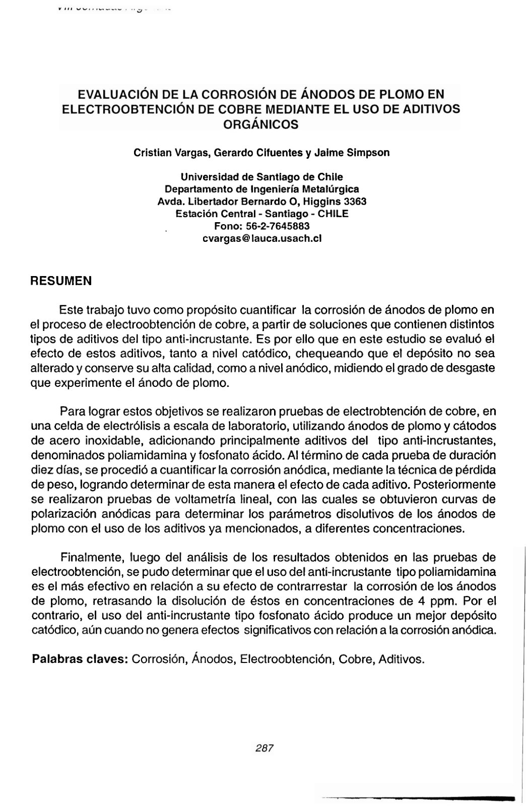 First page of Evaluacion de la corrosion de anodos de