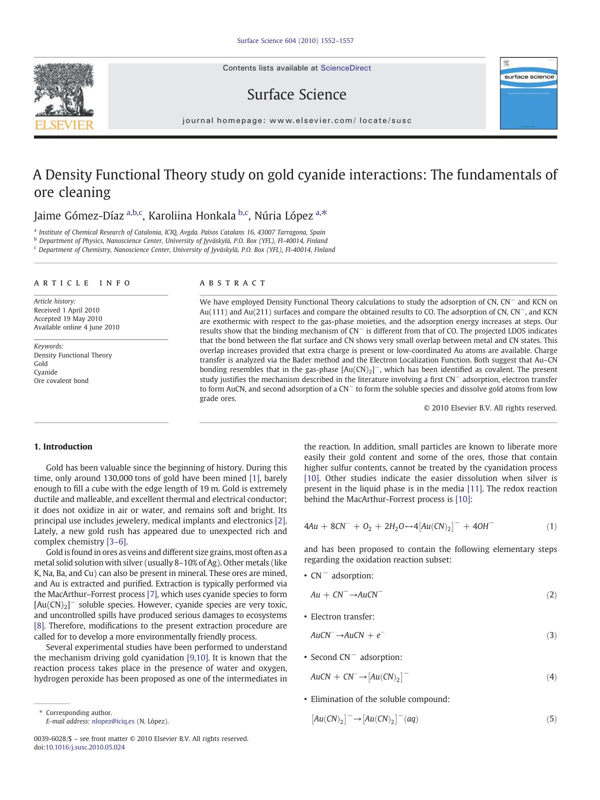First page of A Density Functional Theory Study on Gol