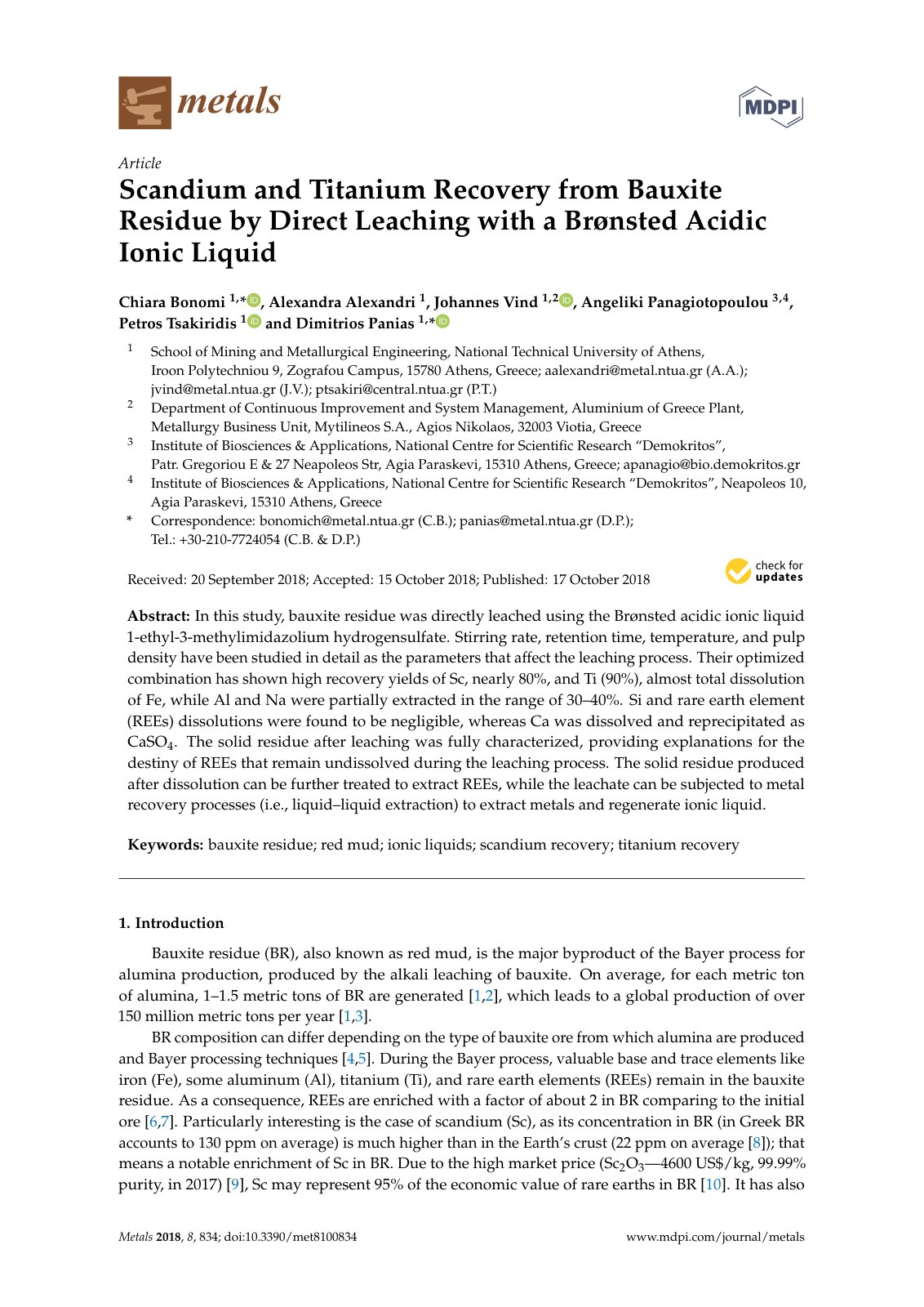 First page of 2018   Bonomi   Ionic liquid leaching of bauxite residue